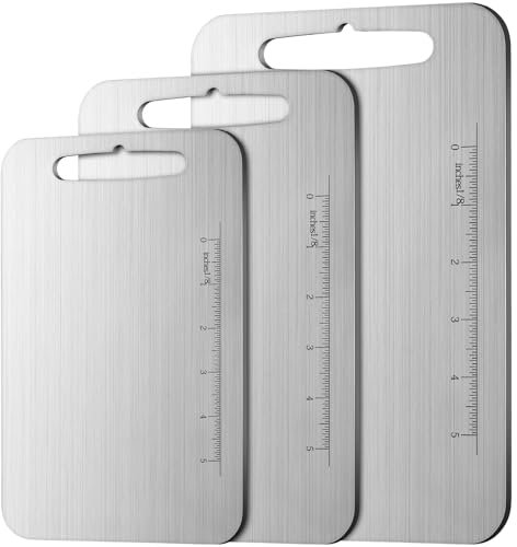 Yaocom Stainless Steel Cutting Board for Kitchen 304 Steel Chopping Board Dishwasher Safe Metal Cutting Board Set for Kitchen Meat Fruit Vegetable(3 Pcs,9x13.4,7.87x11.8,6x9.5)