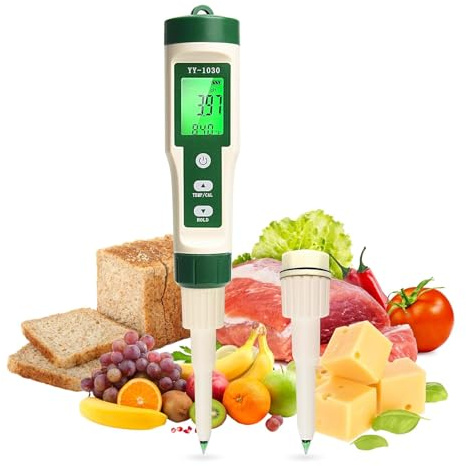Tester PH per Alimenti, Misuratore PH Digitale per Alimenti con Schermo LCD, Intervallo di Misurazione PH 0-14 E Compensazione Automatica della Temperatura 0-60°C per Misuratore Acqua a Lievito Madre