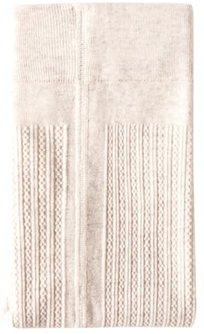 Wedhapy Strumpfhose mit Zopfmuster hohe elastische Taille gedrehte Strickstrumpfhose gestreifte dicke Baumwollstrumpfhose warme Herbst-Winterstrumpfhose für Damen haferflockenweiße Wollstrumpfhose