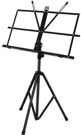 ULDIGI Klappbarer Notenständer aus Eisen mit Höhenverstellbarem Dreibein 650-1350mm Tragbar und Faltbar für Musikpraxis und Auftritte in Schwarz