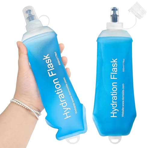 GYGYL 500 ml mjuk plunta, TPU hopfällbar mjuk vattenflaska för vätskepaket, löparväst, läckagesäker vikbar vattenflaska för vandring cykling klättring jogging – 2 st, blå