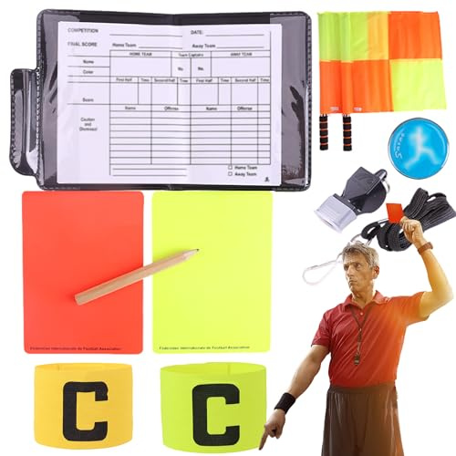 SQAQS 10pcs Bandiera Arbitro di Calcio Kit, design Pieghevole, Kit di Bandiere per arbitro di Calcio, set di Accessori per Arbitro, Fascia da Capitano, Fischietto da Arbitro, Moneta Lanciata