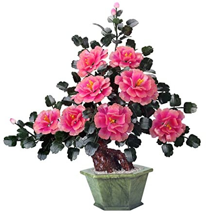 Plantes artificielles en Pot, Fleur de Pivoine de Jade, Arbre Artificiel, Sculpture de Jade, Plantes artificielles pour la décoration intérieure, Plantes artificielles en Pot