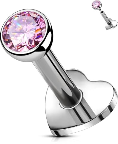 OUFER Body Piercing Titan Internally Threaded 16G 5/6/8/10/12mm Helix Tragus Conch Lippenpiercing Flat Back Studs Bars Body Piercing Jewelry Pink CZ Cartilage Earrings