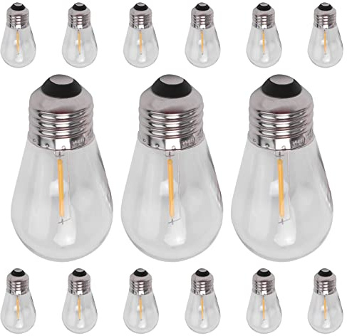 Asuinxurr 15 Pack 3V LED S14 Replacement Light Bulbs Shatterproof Outdoor Solar String Light Bulbs Warm White