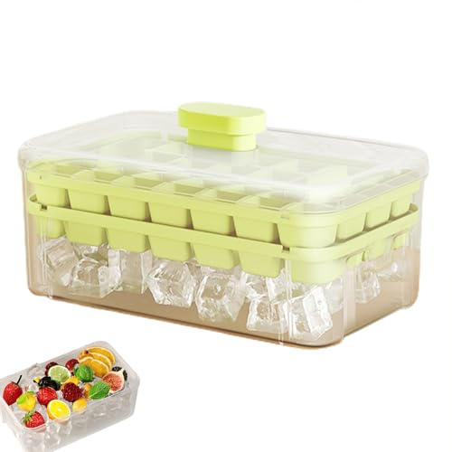 Bexdug Bandeja de hielo con tapa y contenedor, bandeja de fabricantes de hielo | Doble capa de recipiente de molde de hielo | Contenedor de silicona de grado alimenticio de alta capacidad fácil para