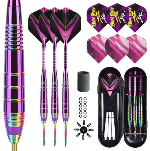 Lavishio Dartpfeile Set 3 Stück Profi Steeldarts 23 Gramm Dart mit Metallspitze Steel Darts Pfeile Set Target Darts Darts Steel Dartpfeil Set 3 Aluminium Schaft Extra 3 Dart-Flüge (Purple)