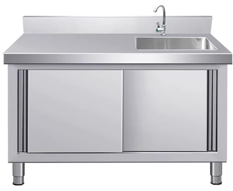 Évier de cuisine à double cuve en acier inoxydable avec robinet, évier utilitaire mobile pour un usage domestique, grande armoire de rangement, évier de service autonome (options de couleur)