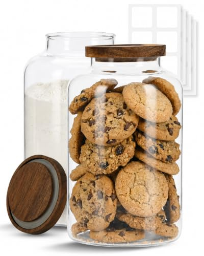 GIRAFFYCO Large Borosilicate Glass Storage Jars, 2 Pack 4000 ml Set | Airtight Pantry Canisters for Food Storage, Wide Opening Glass Containers, BPA-Free, Custom Labels Included for Kitchen