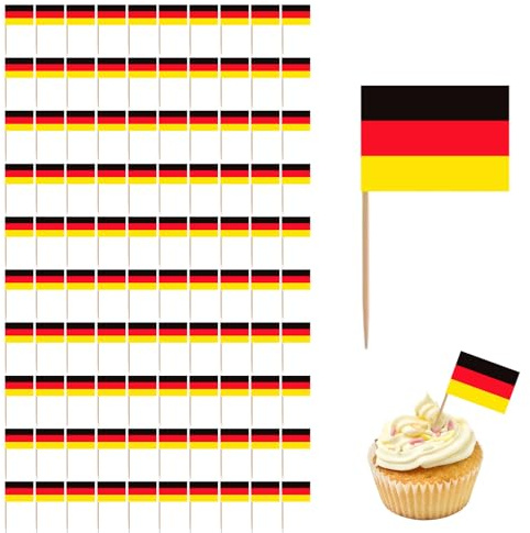 100 palillos de dientes con la bandera alemana, palitos para decorar pasteles con la bandera alemana, bandera de cóctel, ideal para fiestas nacionales, fiestas étnicas, cumpleaños, bodas y decoración