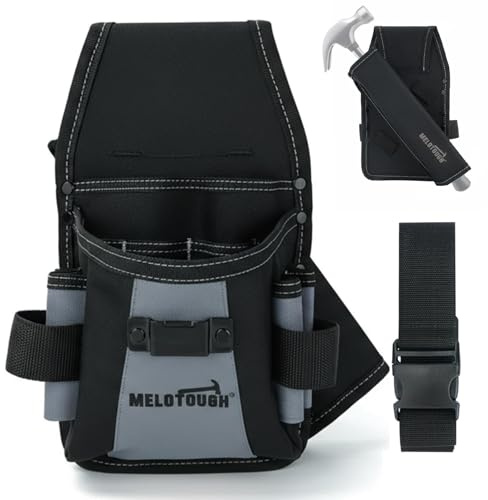 MELOTOUGH Electrical Tool Pouch with Belt, Small Tool Pouch, Construction,Hammer Loop,Taper Measure Holder,Grey