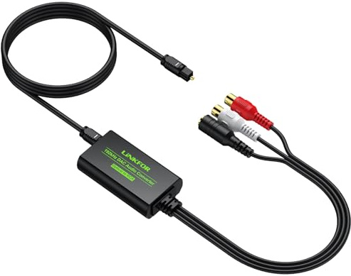 LiNKFOR 192Khz Adaptador SPDIF Óptico a RCA+3.5mm,Convertidor de Audio Digital a Analógico con Cable RCA Hembre para TV/Blu-ray/DVD/PS3/PS4/Xbox One