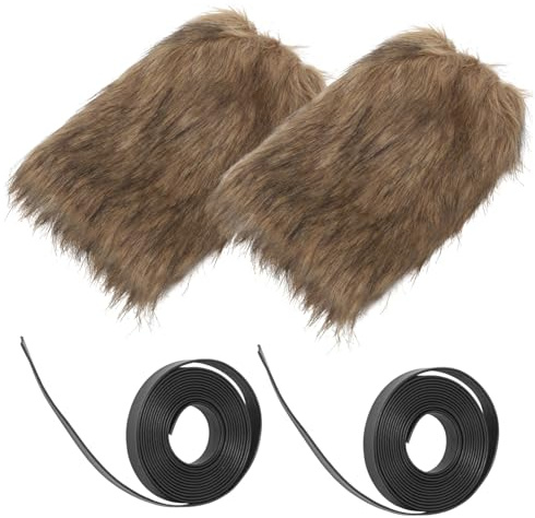 Braune Stulpen aus Kunstpelz mit Elastischen Bändern für Wikingerkostüm | Halloween Mottoparty, 1 Satz, Unisex für Männer und Frauen, Braun, Polyester, Secure Fit