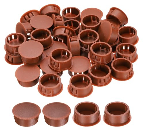 M METERXITY 50Pcs Red-Brown Hole Plugs, 22mm / 0.87 Plastic Snap in Locking Screw Hole Cover Flush Mount Panel Plugs for Chair/Table/Furniture Cabinet