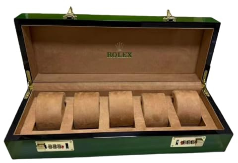 ROUREOX Verde Legno Scatola Orologio 5 Slot Vetrina Custodia Organizzatore Chiudibile Gioielli Cofanetto Orologio Finitura Laccata per Rolex