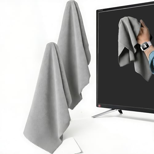 2 Pack Extra Large Microfiber Cloth – Streak-Free Cleaning for TV, Monitor, Window, Mirror, Glasses, VR, Camera and More（16x16 Inch）