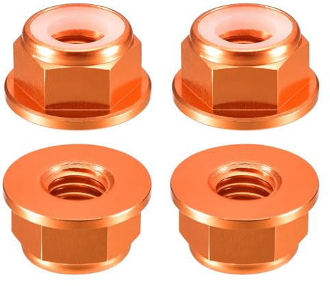 QUARKZMAN 4 Pezzi Dadi Esagonali Autobloccanti M5 X 0.8mm Arancione | Dado Autobloccante In Lega Di Alluminio, Dado A Flangia Anodizzato, Per Elementi Di Fissaggio, Con Inserti In Nylon