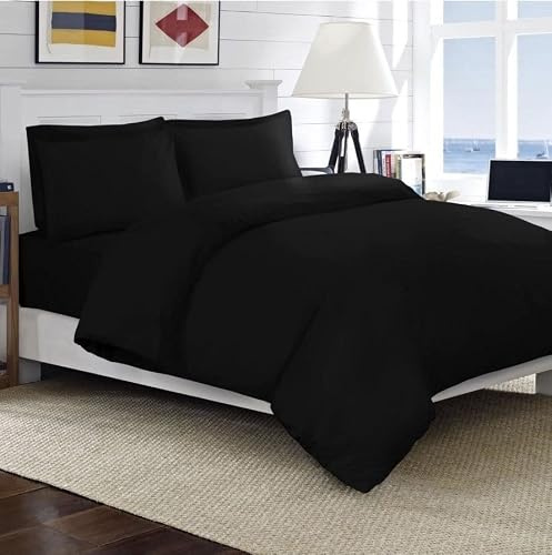 RAYYAN LINEN Duvet Cover Set – Soft Brushed Microfiber Bedding – Quilt Cover with Pillowcases – Multiple Colours (Black, Double)