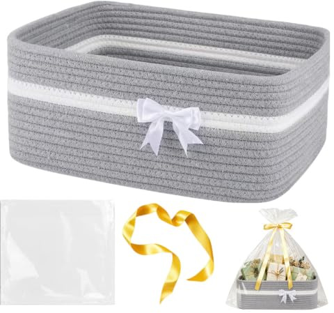 KBIBCK Geschenkkorb Leer Groß mit Geschenktüten und Bändern, 34x25x15 cm | Präsentkorb Leer, Geflochten mit Griffen, Aufbewahrungskorb, Korb für Geschenke, Deko-Korb für Geburtstag,Hochzeit,Babyparty