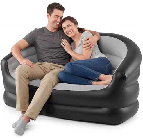 GOPLUS 2-Sitzer aufblasbares Sofa, Indoor Luftsofa mit Velours-Oberfläche und Reparatur-Aufkleber, tragbares aufblasbares Sofa, Outdoor Sofa für Pop-Up, Wohnzimmer, Camping & Gaming