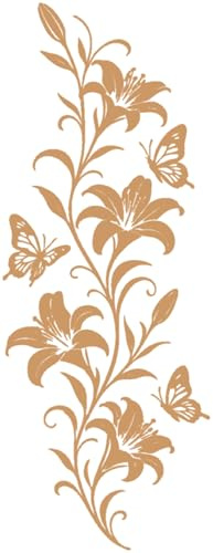 Samunshi® Wandtattoo Lilien Blumenranke mit Schmetterlingen Elegante Blumen Wanddekoration Florales Wandmotiv für Wohnzimmer, Schlafzimmer, Flur und Küche hell braun 19 x 50cm