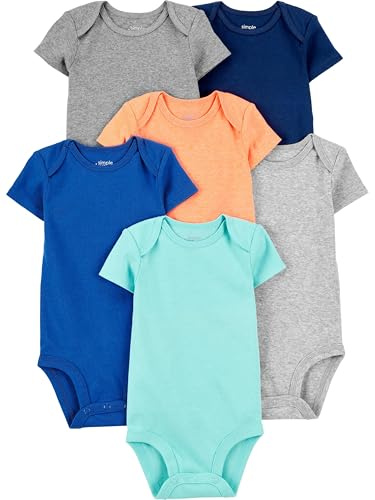 Simple Joys av Carter's Baby Boys kortärmad bodysuit (paket med 6), Blå/orange/mintgrön, Prematur