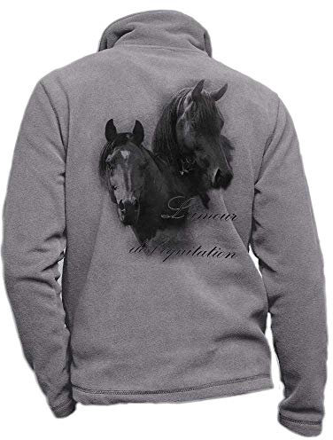 Reitsport Fleece grau personalisiert mit schwarzem Pferd - Reitsport Größe XL