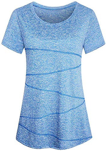 iClosam T-Shirts et Tops de Sport Femme à Manche Courtes Tee Shirt Running/Fitness/Yoga/Pilate - Respirant et Facile à Absorber la Sueur, Bleu 1, XXL