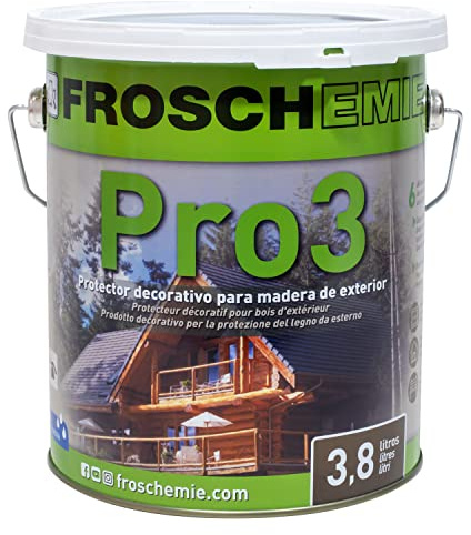 Lasur Protector Madera Interior y Exterior 3,8L – Doble Protección UV e Impermeable | Secado Rápido 2h | Acabado Poro Abierto Alta Penetración | Color Castaño 113 | Froschemie Pro3