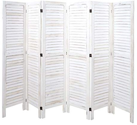 Mendler Paravent HWC-G30, Trennwand Sichtschutz Raumteiler, Shabby-Look 170x240cm - weiß