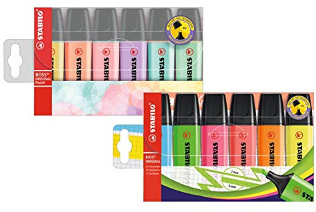 Textmarker - STABILO BOSS ORIGINAL - 6er Pack & Textmarker - STABILO BOSS ORIGINAL Pastel - 6er Pack