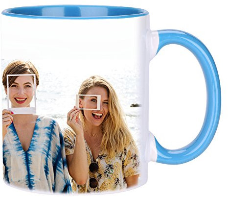 IBLUELOVER Mug Personnalisé avec Photo Tasse Personnalisable avec Cuillère Tasse à Café Thé Lait Mug en Porcelaine Cadeaux Personnalisés pour Anniversaire Noël Fête des Père/Mère Saint Valentin