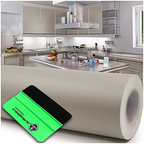 Finest Folia 10m x 63cm Plotterfolie + Rakel Hochglanz Glanz oder Matt Klebefolie Möbelfolie Küchenfolie Badfolie Dekofolie (751 Sandgrau, Matt)