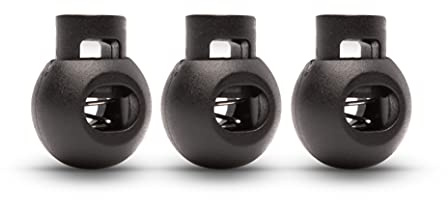 Realm Single Hole Round Cord Locks Black With Spring Loaded Push Button, Pack of 10