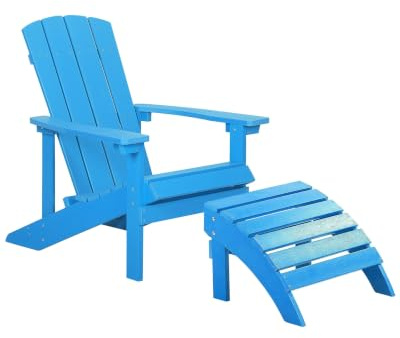 Moderner Muskoka Gartenstuhl Kunstholz Blau mit Hocker Armlehnen Adirondack