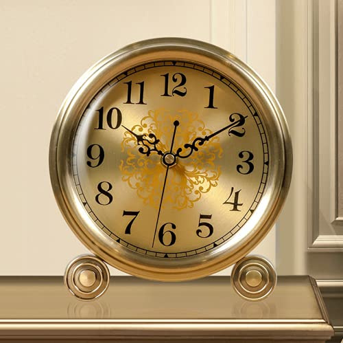 Tikwisdom Uhr, Tischrahmenuhr, hochauflösender Glasspiegel, batteriebetrieben, Metall Europäischer Retro Stiller Tischwecker, Nicht tickendes Quarzwerk 20cm hoch Vintage Gold