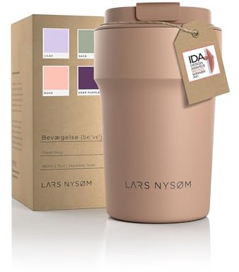 LARS NYSØM Thermo Kaffeebecher to go 380ml | Travel Mug 0,38 Liter mit Isolierung | Auslaufsicherer Edelstahl Thermobecher für Kaffee und Tee unterwegs | Teebecher (Mocha Brown, 380ml)