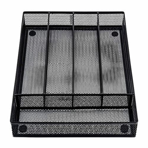 Herogo Besteckkasten, Besteckkasten für Schubladen, Besteckeinsatz mit 5 Fächern, Metallgeflecht Schubladeneinsatz für Küche Büro Badezimmer, 31.8x23.7x5cm, Schwarz