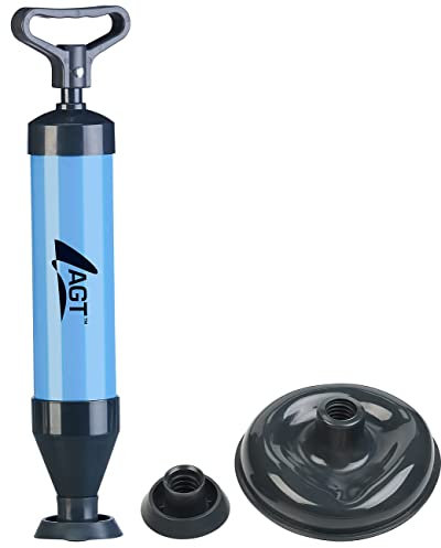 AGT Saugglocke Abfluss: 2in1-Saugglocke und Abflussreiniger mit Luftdruck-System & 2 Aufsätzen (Pümpel, Pömpel, Reinigungsspirale)