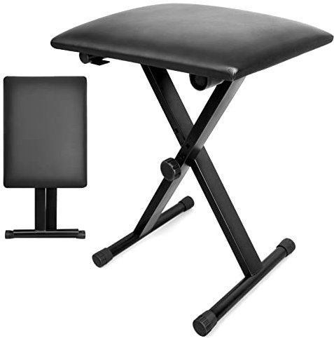 LETSROCK Klavierbank, Keyboard-Bank X-Style Gepolsterter verstellbarer tragbarer Hocker Klappstuhl Faltbarer Sitz Wasserdicht & Rutschfest, Schwarz