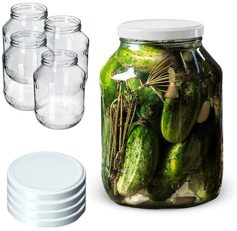 KADAX Tarros de cristal para conservas (2,5 L, fi100 mm, 4 unidades, tapa blanca)