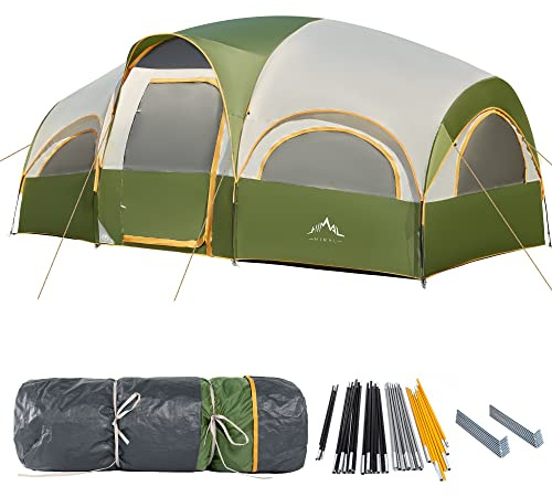 GoHimal 8 Person Tent for Camping, Waterproof Windproof Family Tent with Rainfly, Divided Curtain Design for Privacy Space, Portable with Carry Bag