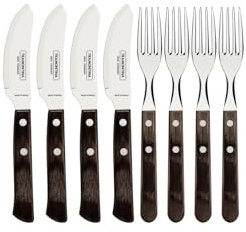 Tramontina PIZZA Besteck, 8-tlg Set, für 4 Personen, rostfreier Edelstahl, FSC-zertifizierte Holzgriffe, spülmaschinenfest
