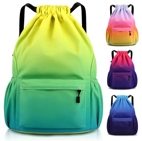 Sarsumir Turnbeutel Sportbeutel Damen Jungen, Wasserdicht Große Kapazität Beutel mit Kordelzug Rucksack, Kordelzugbeutel Turnbeutel Herren Mädchen für Gym Schwimmen Sport, Gelbgrün