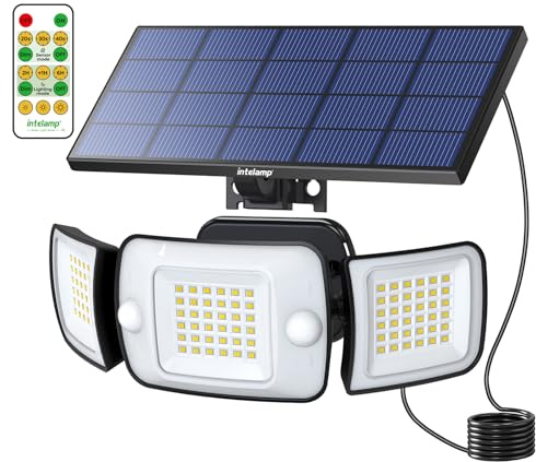 intelamp Lampes Solaires d'extérieur avec Télécommande,6000mAh 1200LM Éclairage Solaire Extérieur Waterproof ave Solaire Panneau Indépendant,4 Modes 270° Grand Angle Solaire Lumières ave 2.7m Cable