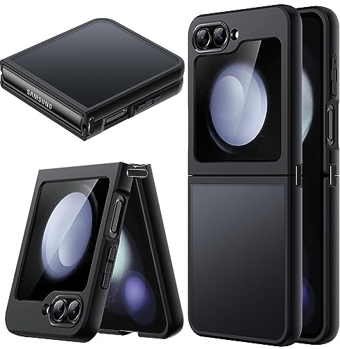 JETech Matt Fodral för Samsung Galaxy Z Flip 5 2023, Genomlysande Frostad PC Baksida med Stötdämpande TPU Ram, Skyddande Mobilskal (Svart)