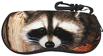 LAMAME Trendige Wolf bedruckte Brillenetui mit Karabiner Tragbare Weiche Tasche für Sonnenbrille Unisex, Waschbär im Herbst Baumloch, One size