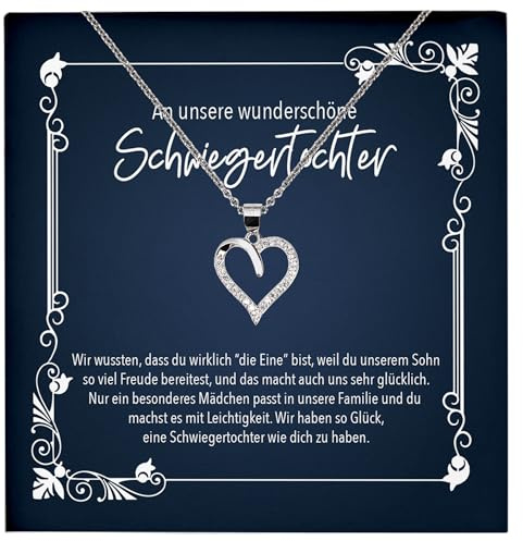 22Feels Liebe Schwiegertochter Geschenk zur Hochzeit, Geburtstag, Schmuck Set Frauen - Echt Silber 925 Herz Halskette mit Karte