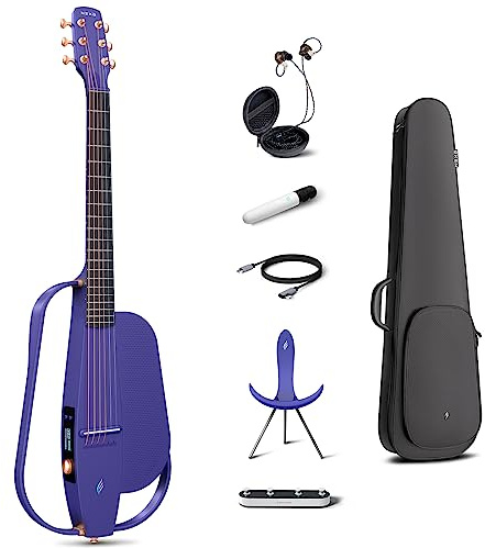Enya NEXG2 Guitarra Fibra Carbono - Guitarra Eléctrica Acústica Profesional 38 Pulgadas Púrpura Smart Silent Electric Guitar para Adultos Niños Principiantes Viajes Concierto Tocar y Cantar