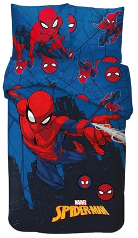 arlis Parure Housse de Couette en Spiderman - 1 Housse de Couette + 1 taie d'oreiller - 100% Coton (Parure de lit Spiderman, 140 X 200 Cm)